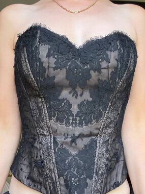 Vintage Rene Ruiz Miami Nude & Black Lace Corset- Size 8